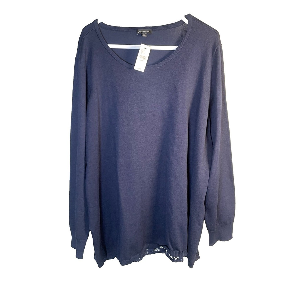 NEW! Lane Bryant Sweater 26/28 4X Navy Blue Eyelet Lace Floral Back Pullover